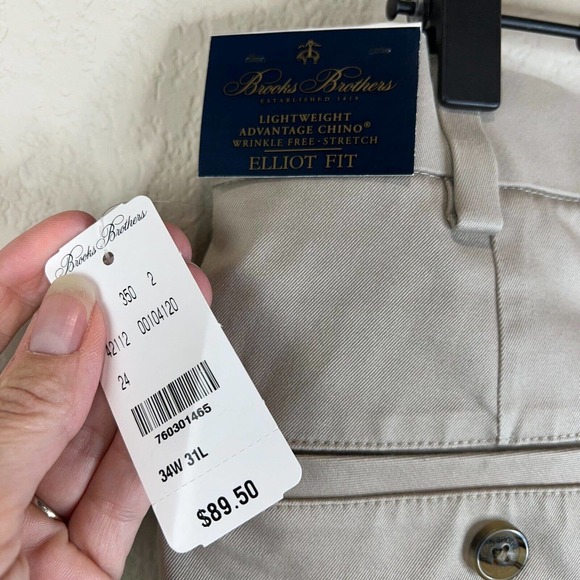 Brooks Brothers Mens Lightweight Chino Stretch Pants 34 Khaki Brown Elliot Fit - Picture 12 of 16